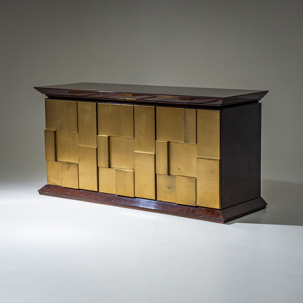 Burl Veneer and Brass Sideboard by Luciano Frigerio, Italy, 1970s