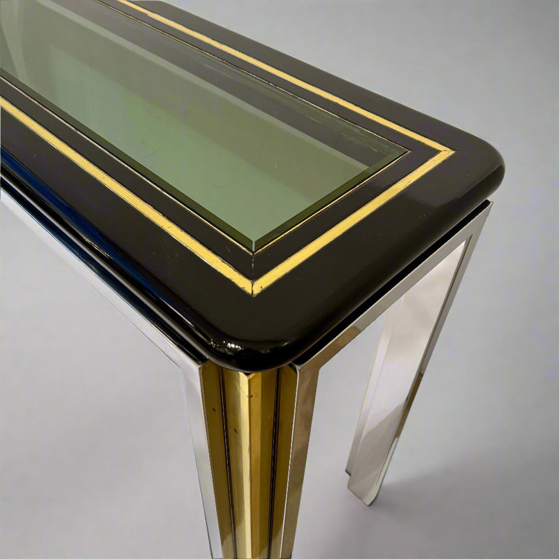 Chrome, Brass and Glass Console Table by Romeo Riga, Italy, 1970&
