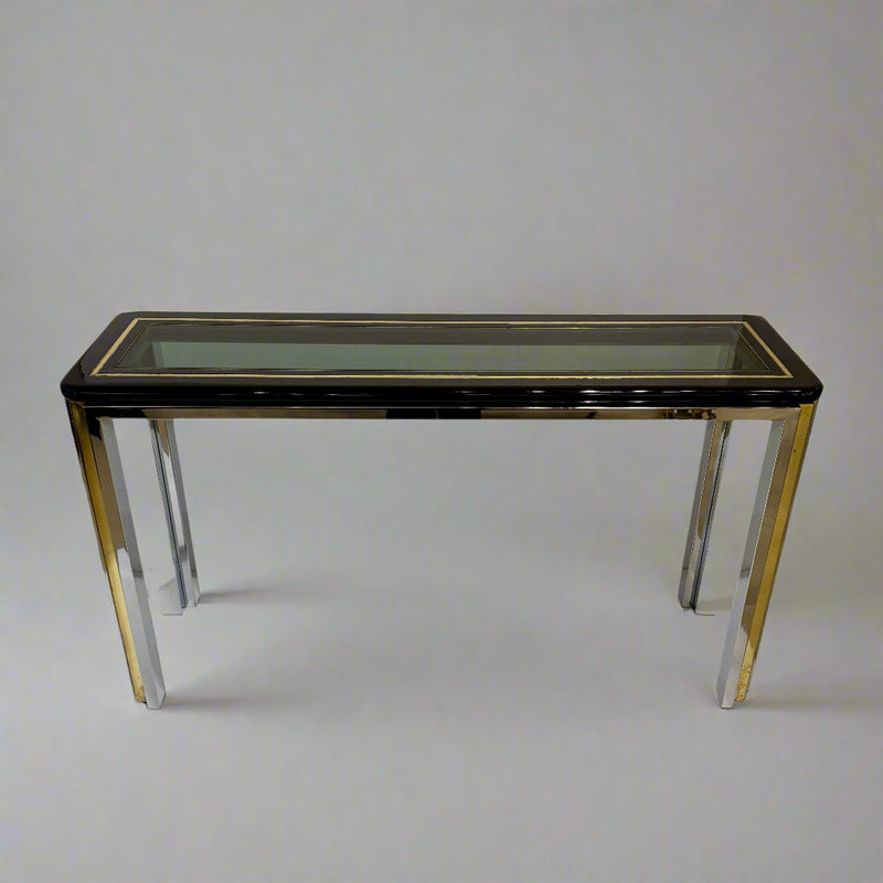 Chrome, Brass and Glass Console Table by Romeo Riga, Italy, 1970&