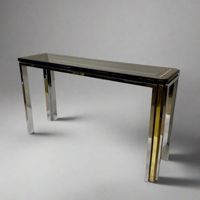 Chrome, Brass and Glass Console Table by Romeo Riga, Italy, 1970's