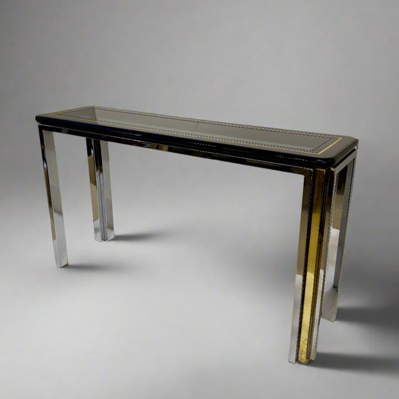 Chrome, Brass and Glass Console Table by Romeo Riga, Italy, 1970&