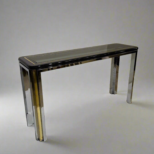 Chrome, Brass and Glass Console Table, Italy, 1960s