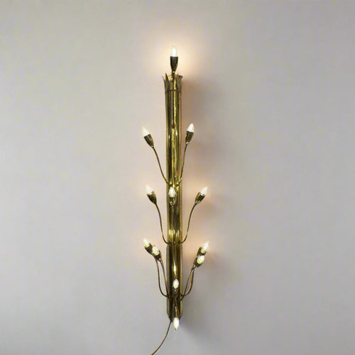 Single Large Twelve Light Brass Wall Sconce