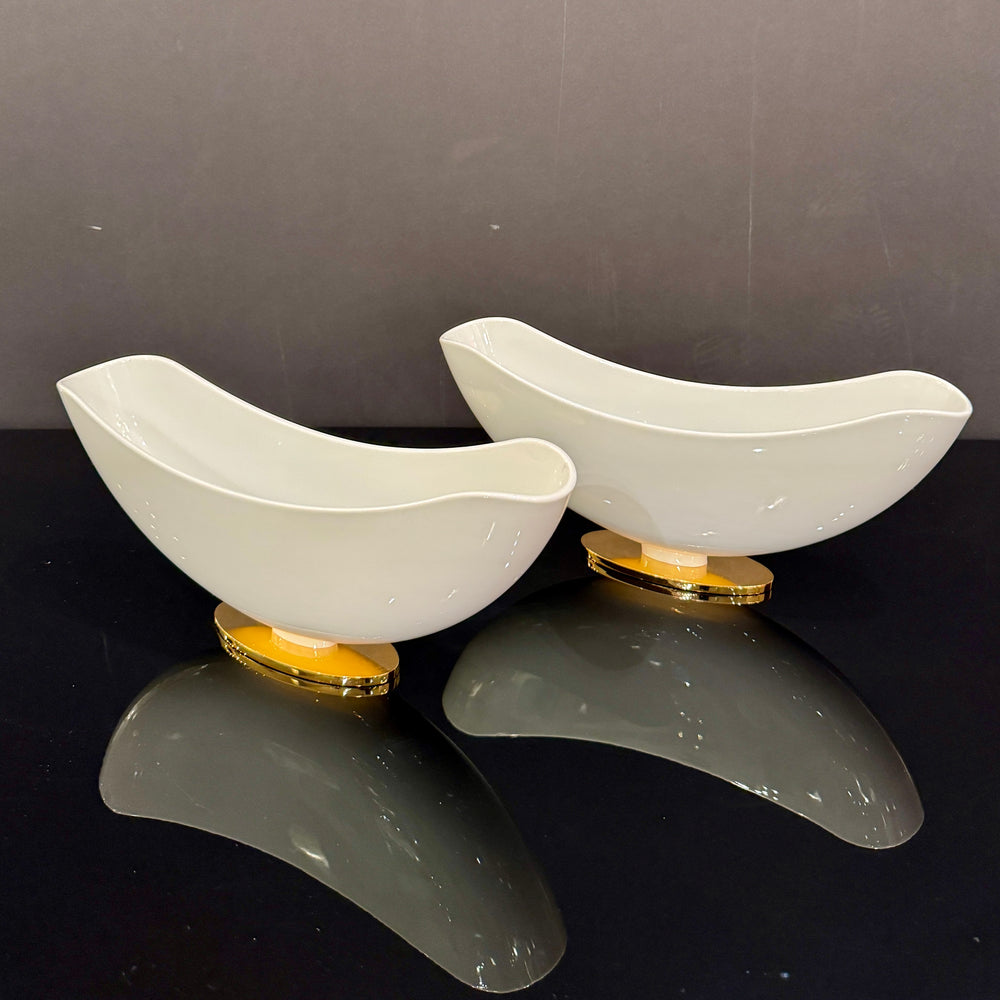 Pair of KPM Porcelain "Flower Boat" Footed Vases