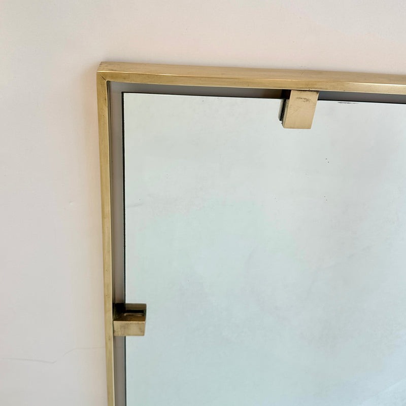 Italian Modernist Brass Mirror , 1960&
