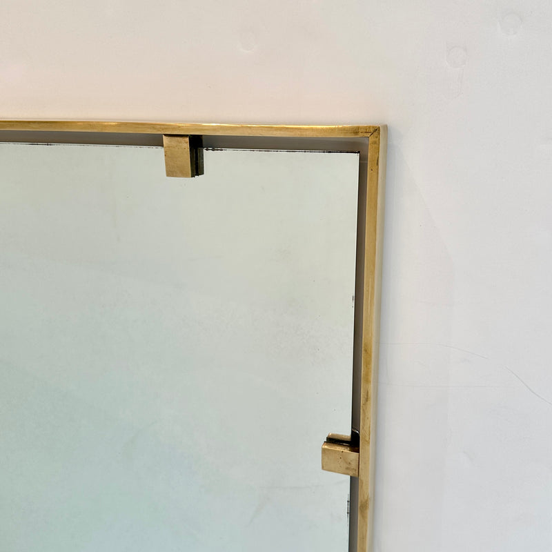 Italian Modernist Brass Mirror , 1960&