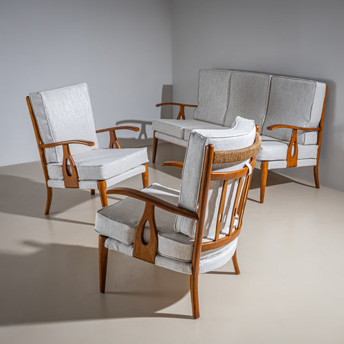 Seating Group with curved Armrests, in the style of Paolo Buffa, Italy, Mid-20th Century