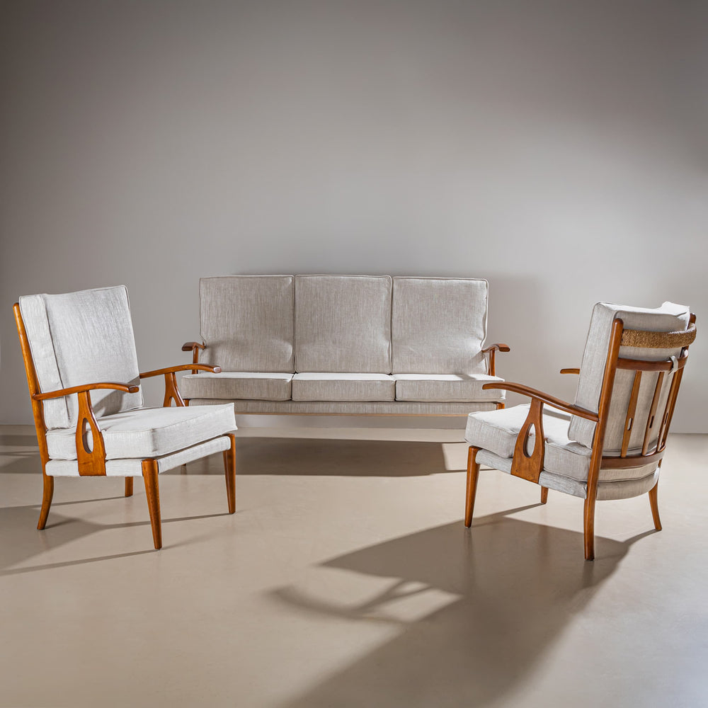 Seating Group with curved Armrests, in the style of Paolo Buffa, Italy, Mid-20th Century