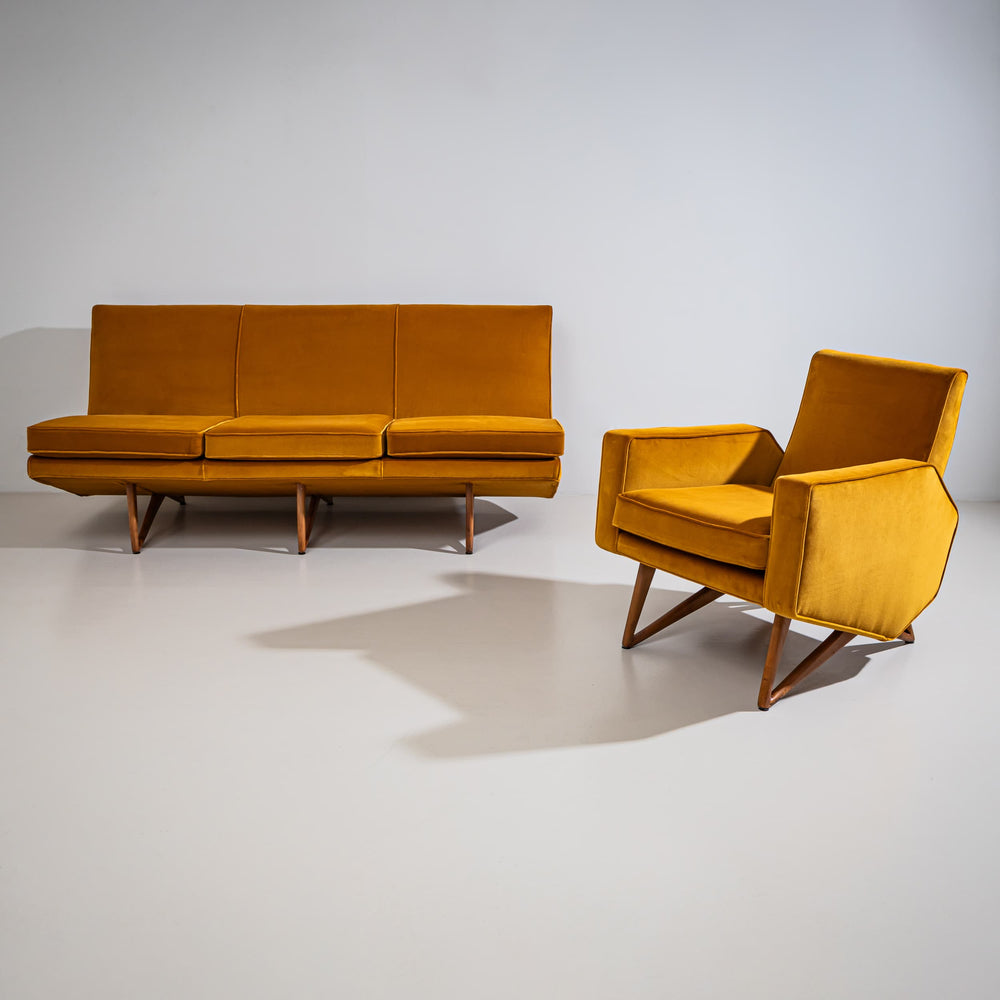 Mustard Yellow Sofa and Armchair, Italy, Mid-20th Century