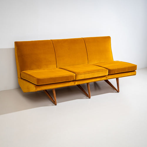 Mustard Yellow Sofa and Armchair, Italy, Mid-20th Century
