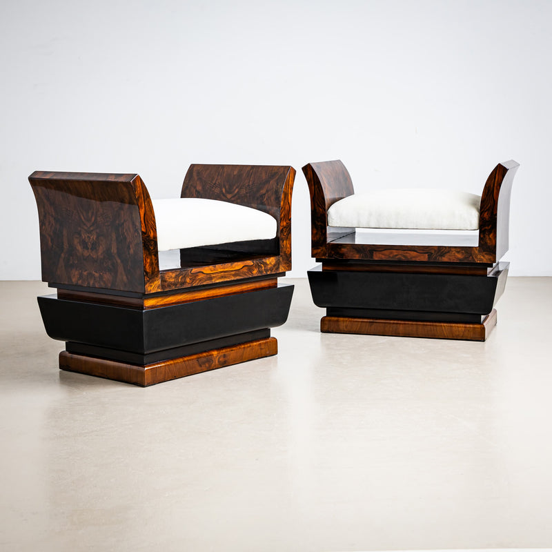 Pair of Sculptural Art Deco Stools, circa 1920