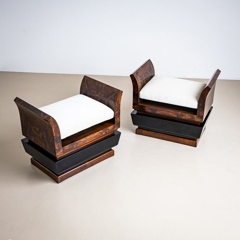 Pair of Sculptural Art Deco Stools, circa 1920