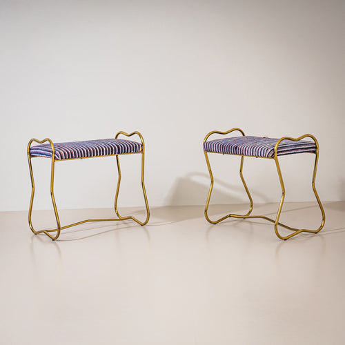 Pair of Brass Stools, Italy 1950s