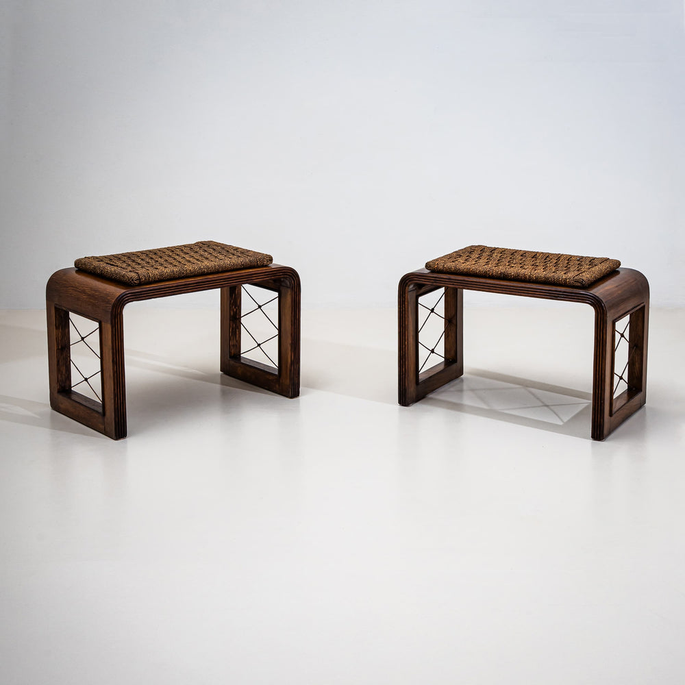 Pair of Art Deco Stools, attributed to Osvaldo Borsani, Italy, 1940s
