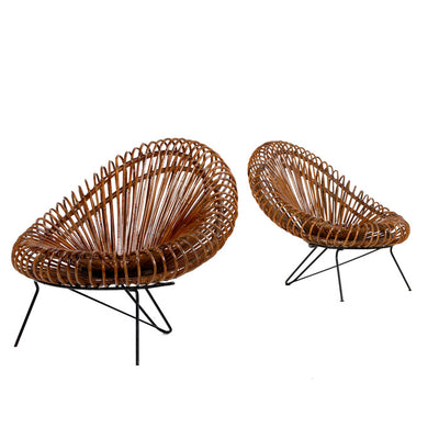 Pair of Wicker Lounge Chairs by Janine Abraham and Dirk Jan Rol for Rougier, Belgium 1950s