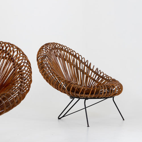 Pair of Wicker Lounge Chairs by Janine Abraham and Dirk Jan Rol for Rougier, Belgium 1950s