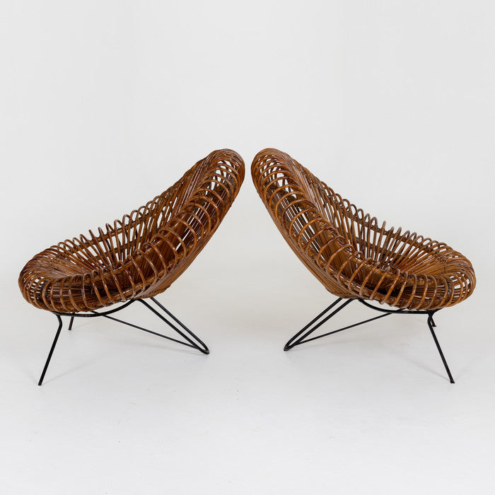 Pair of Wicker Lounge Chairs by Janine Abraham and Dirk Jan Rol for Rougier, Belgium 1950s