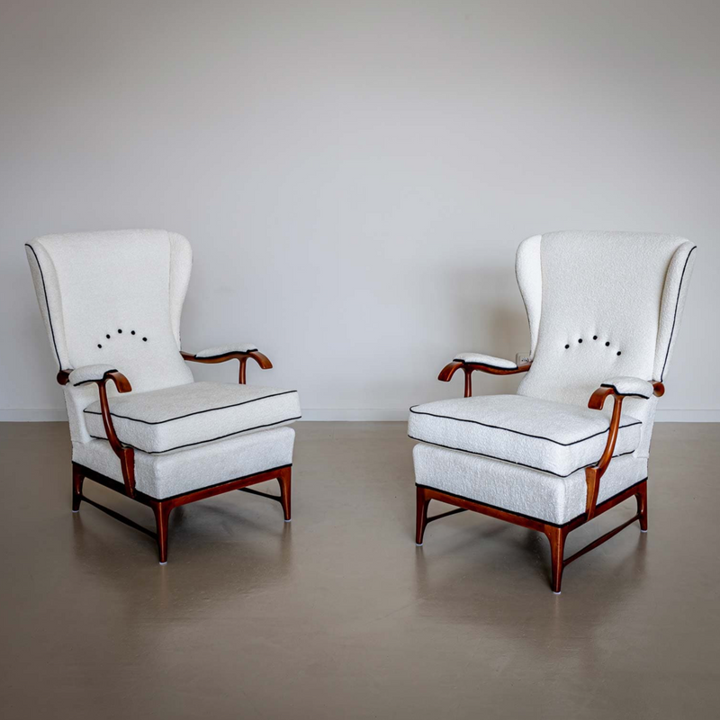 Pair of Wingback Armchairs, attr. to Paolo Buffa, Italy 1950s