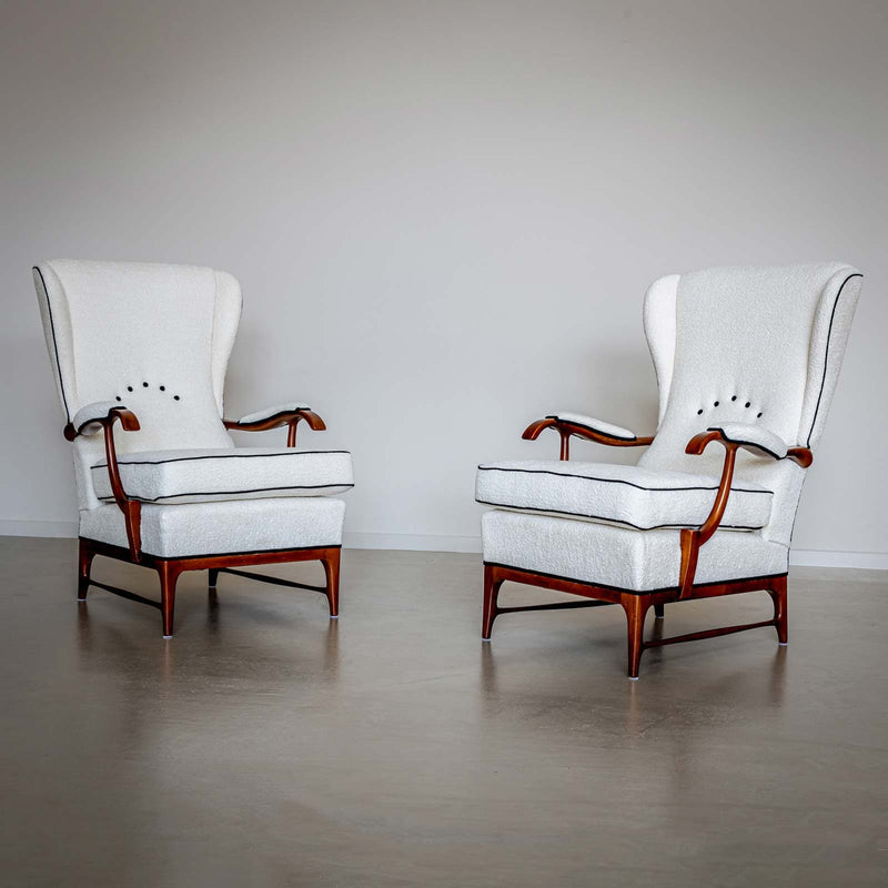 Pair of Wingback Armchairs, attr. to Paolo Buffa, Italy 1950s