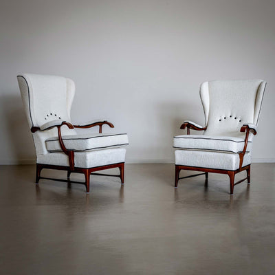 Pair of Wingback Armchairs, attr. to Paolo Buffa, Italy 1950s