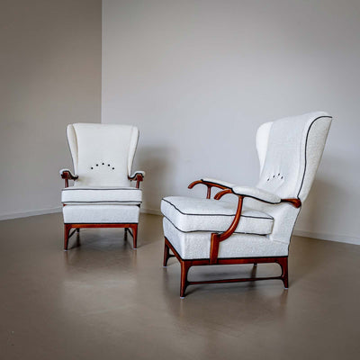 Pair of Wingback Armchairs, attr. to Paolo Buffa, Italy 1950s