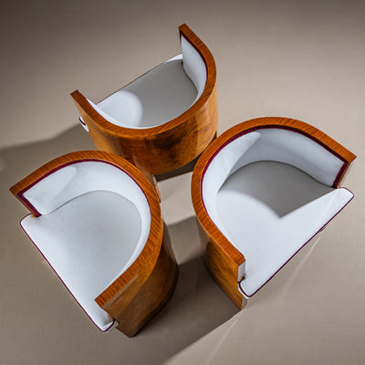 Art Deco Armchairs with Pouf, probably Italy, 1920s