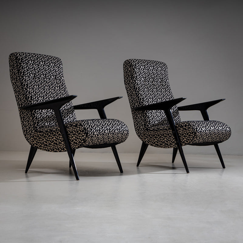 Lounge Chairs with Geometric Upholstery, Italy, Mid-20th Century