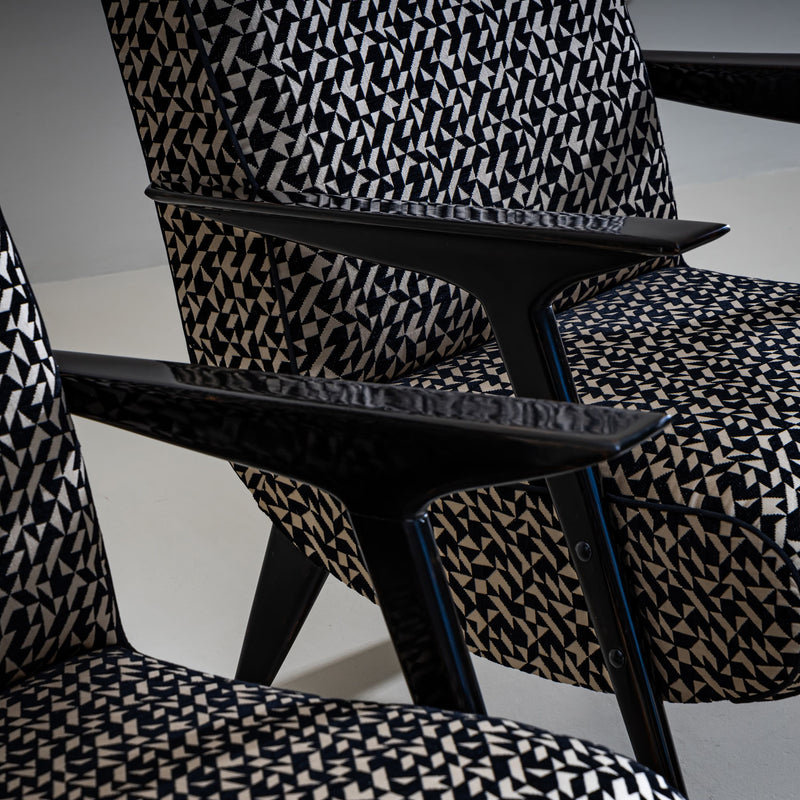 Lounge Chairs with Geometric Upholstery, Italy, Mid-20th Century