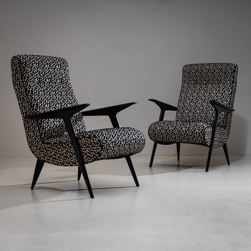 Lounge Chairs with Geometric Upholstery, Italy, Mid-20th Century