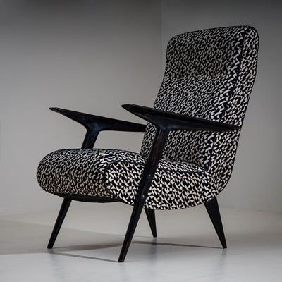 Lounge Chairs with Geometric Upholstery, Italy, Mid-20th Century