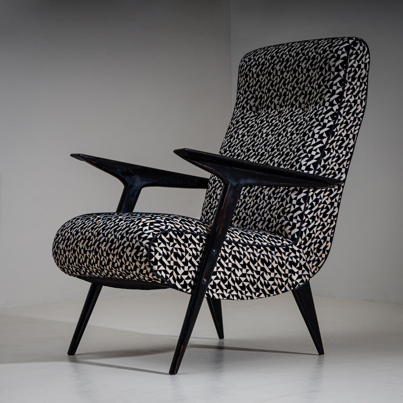 Lounge Chairs with Geometric Upholstery, Italy, Mid-20th Century