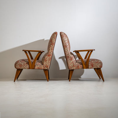 Pair of Lounge Chairs with Faux Leather Upholstery, Italy, 1950s