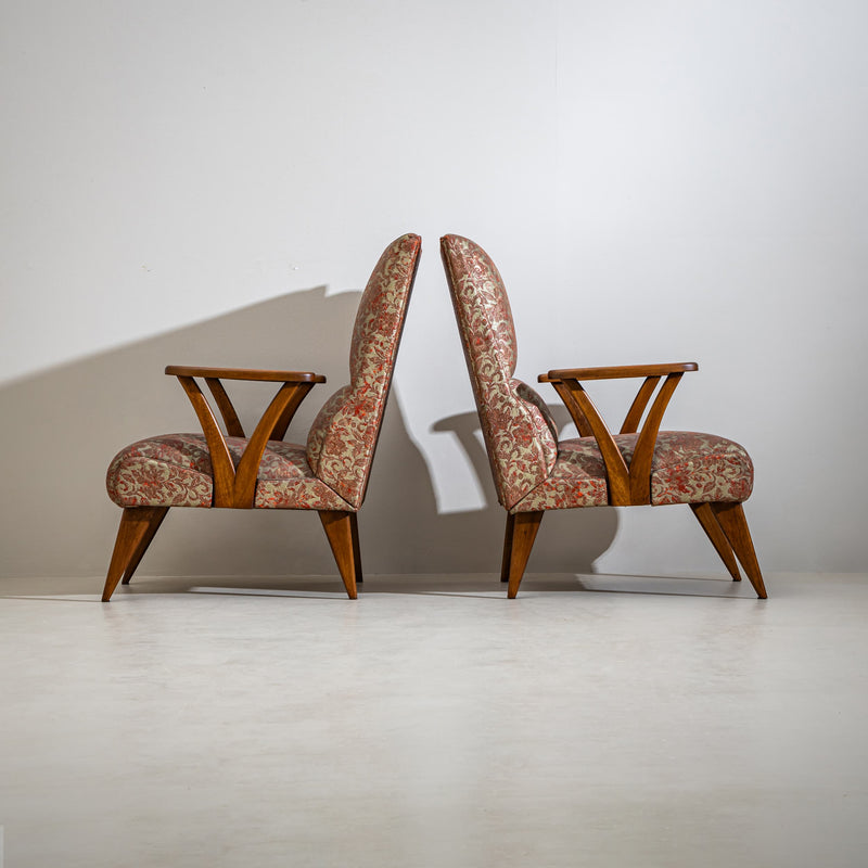 Pair of Lounge Chairs with Faux Leather Upholstery, Italy, 1950s