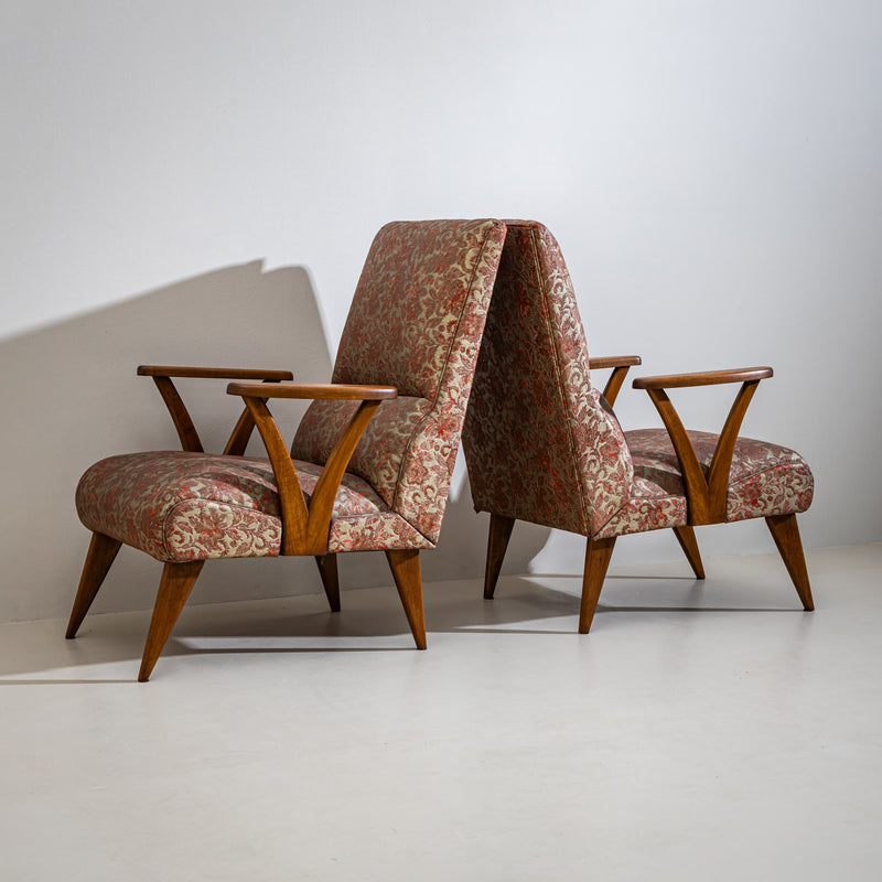 Pair of Lounge Chairs with Faux Leather Upholstery, Italy, 1950s