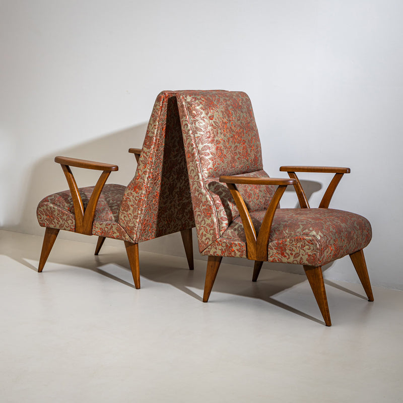 Pair of Lounge Chairs with Faux Leather Upholstery, Italy, 1950s
