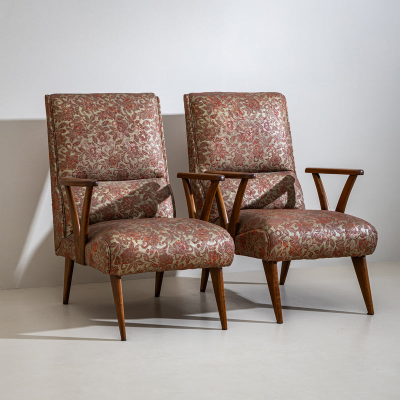 Pair of Lounge Chairs with Faux Leather Upholstery, Italy, 1950s