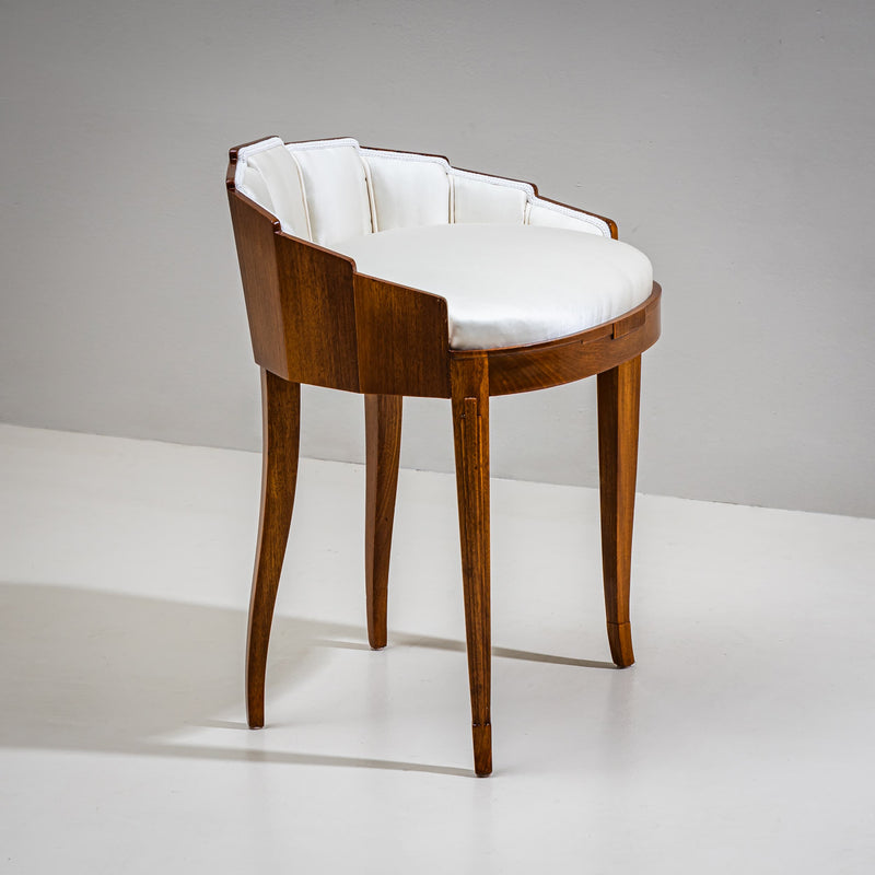 Art Deco Armchair and Stool with Fan-Shaped Silhouette, France, circa 1920