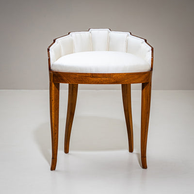 Art Deco Armchair and Stool with Fan-Shaped Silhouette, France, circa 1920