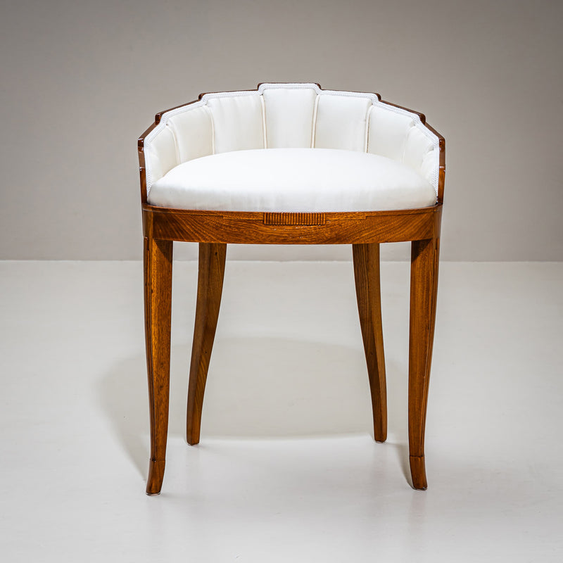 Art Deco Armchair and Stool with Fan-Shaped Silhouette, France, circa 1920