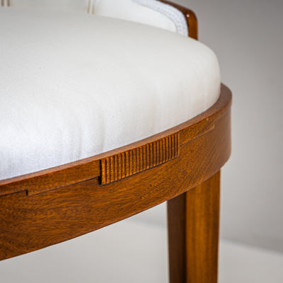 Art Deco Armchair and Stool with Fan-Shaped Silhouette, France, circa 1920