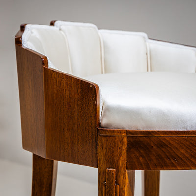Art Deco Armchair and Stool with Fan-Shaped Silhouette, France, circa 1920