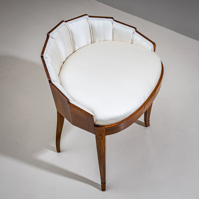 Art Deco Armchair and Stool with Fan-Shaped Silhouette, France, circa 1920