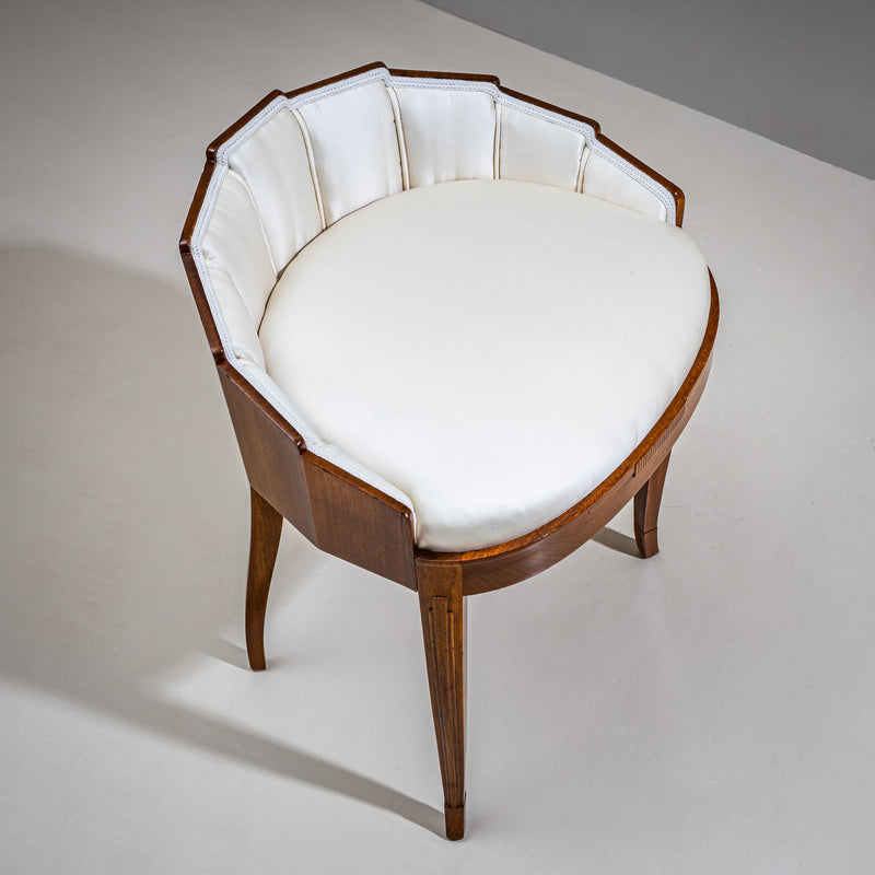 Art Deco Armchair and Stool with Fan-Shaped Silhouette, France, circa 1920