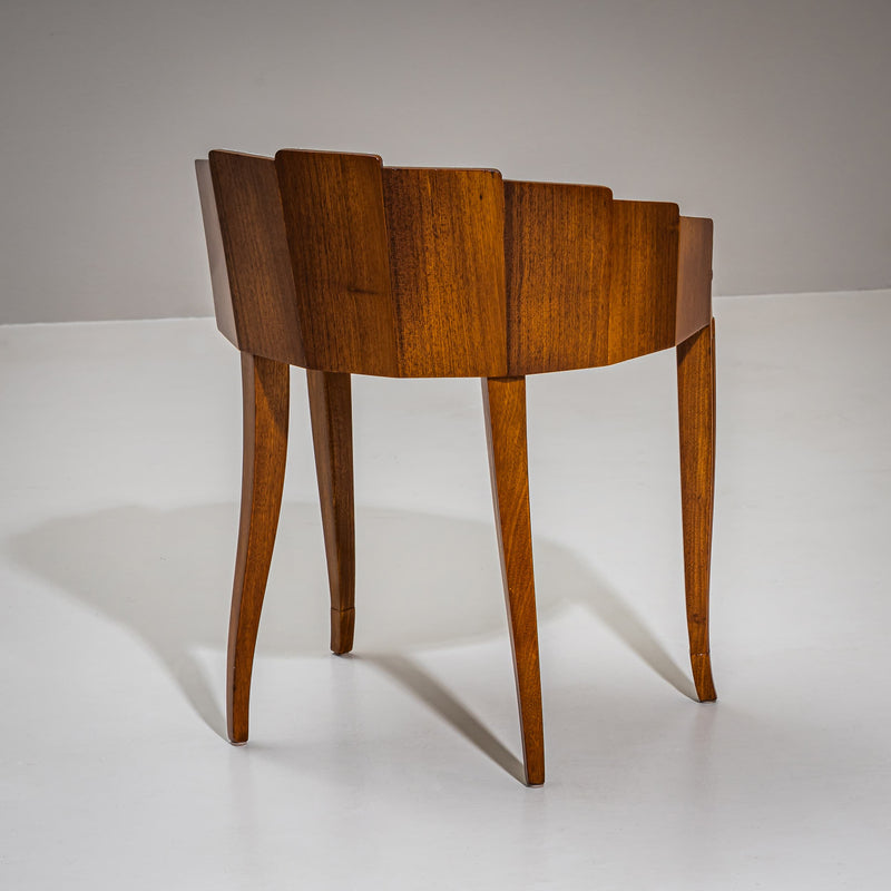 Art Deco Armchair and Stool with Fan-Shaped Silhouette, France, circa 1920