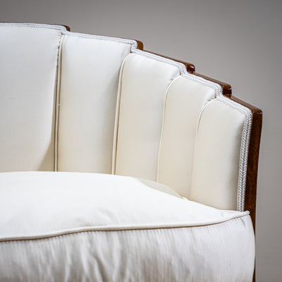 Art Deco Armchair and Stool with Fan-Shaped Silhouette, France, circa 1920