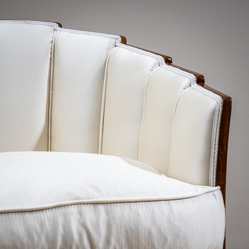 Art Deco Armchair and Stool with Fan-Shaped Silhouette, France, circa 1920