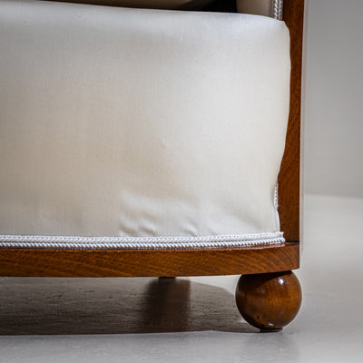 Art Deco Armchair and Stool with Fan-Shaped Silhouette, France, circa 1920