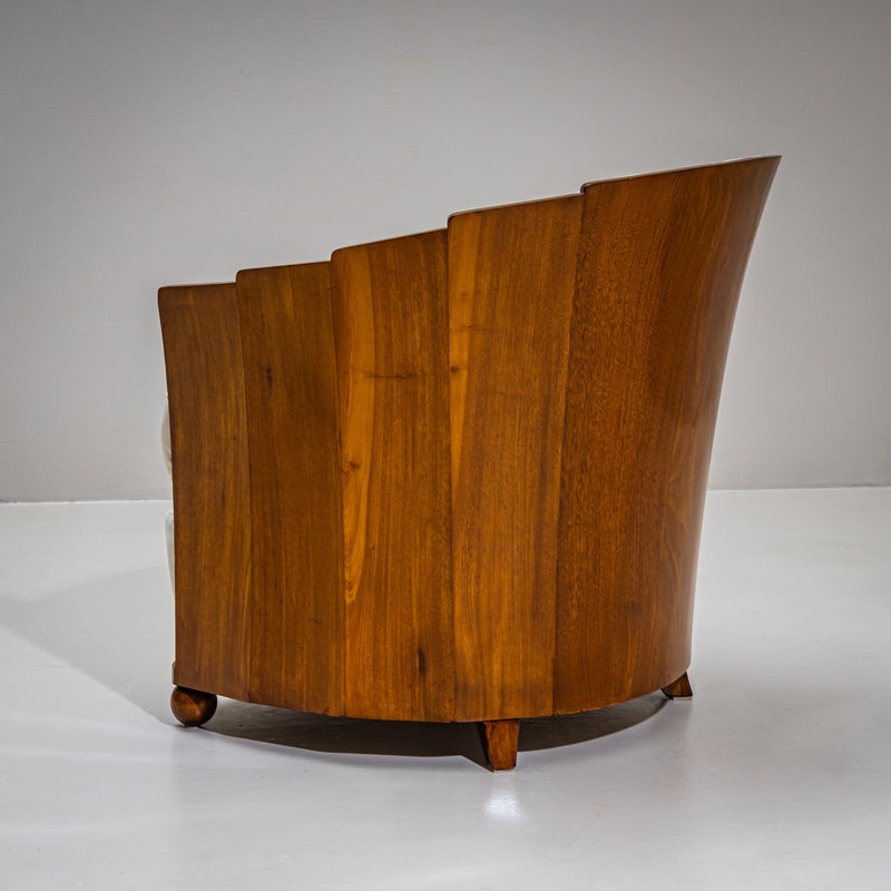 Art Deco Armchair and Stool with Fan-Shaped Silhouette, France, circa 1920
