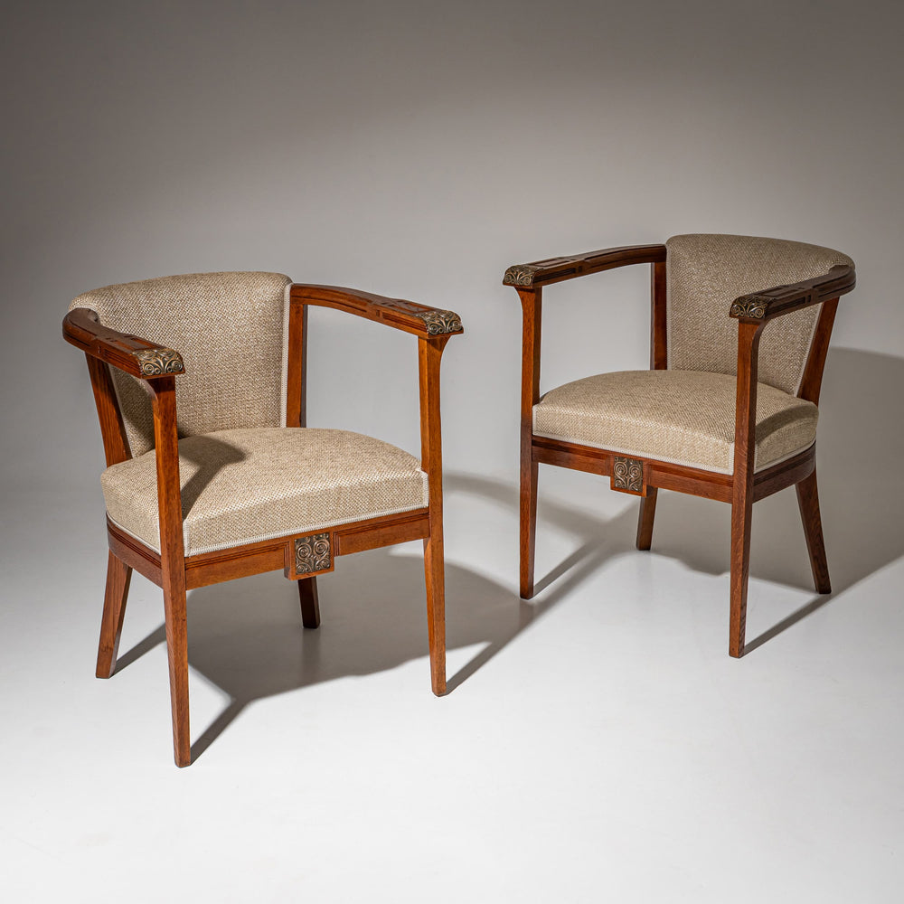 Pair of Art Nouveau Armchairs, attributed to Angelo Sello, Italy, early 20th century