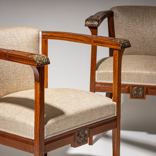 Pair of Art Nouveau Armchairs, attributed to Angelo Sello, Italy, early 20th century